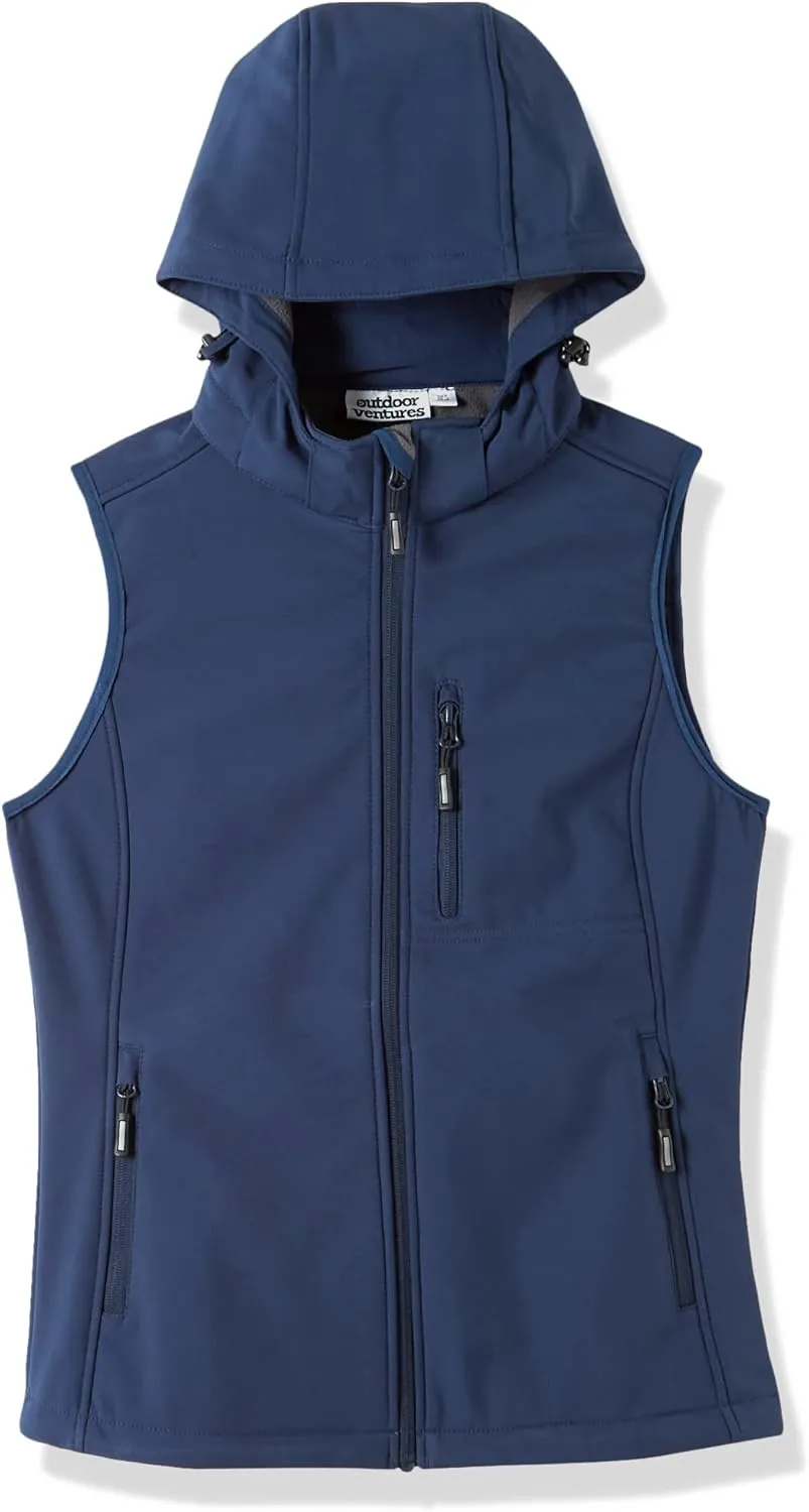 Outdoor Ventures Women's Hooded Lightweight Softshell Vest, Windproof Fleece Lined Sleeveless Jacket for Golf Running Travel