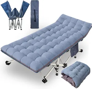 Oversize XXL Camping Cot with Comfortable Mattress for Adults Extra Wide Cots for Sleeping with Carry Bag Folding Cot Camping Bed 79" L x 32" W x 18" H Heavy Duty Indoor Outdoor
