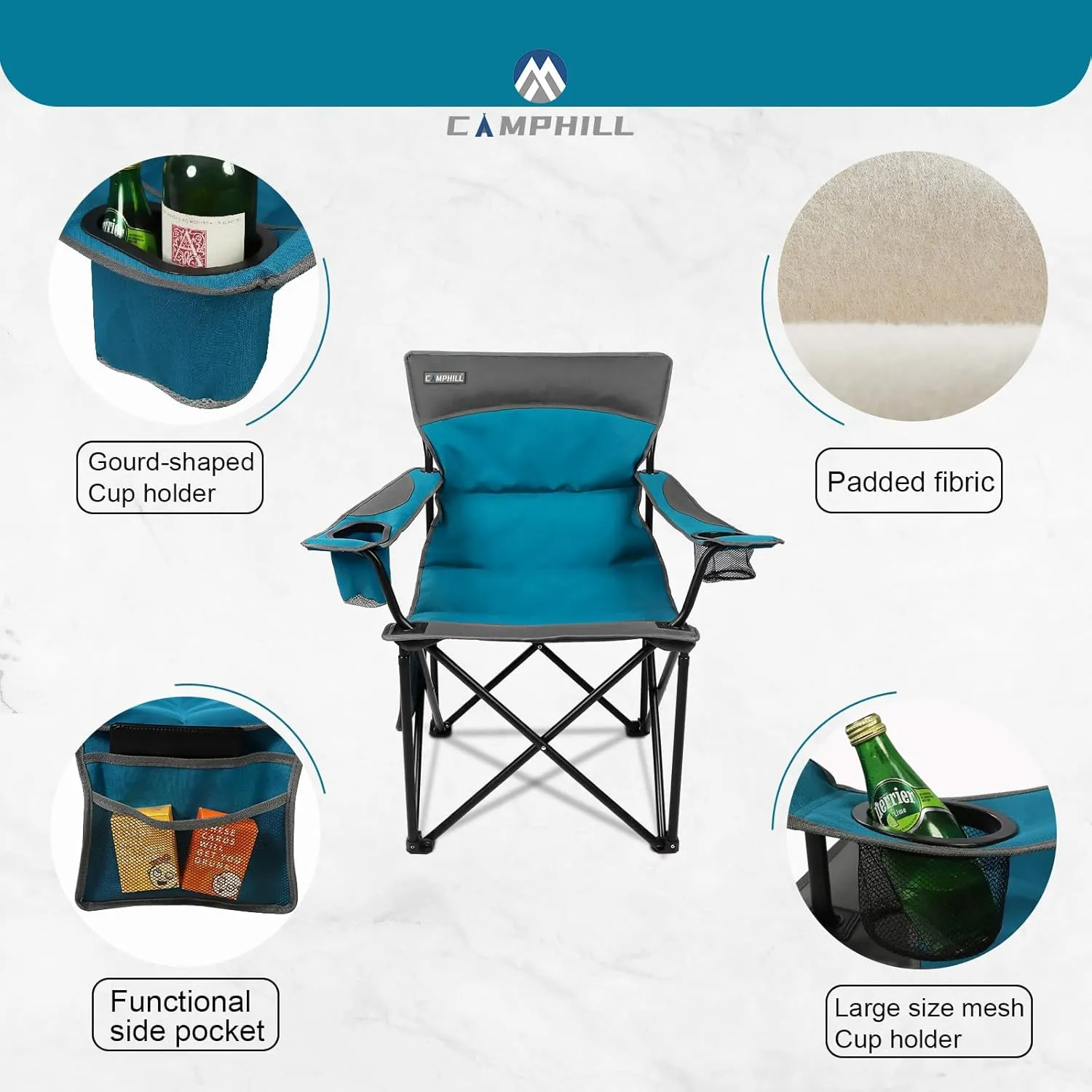Oversized Portable Camping Chairs, Collapsible Outdoor Chairs with Pocket and Cup Holders, Carry Bag for Camping,Tailgates,Beach,and Sports