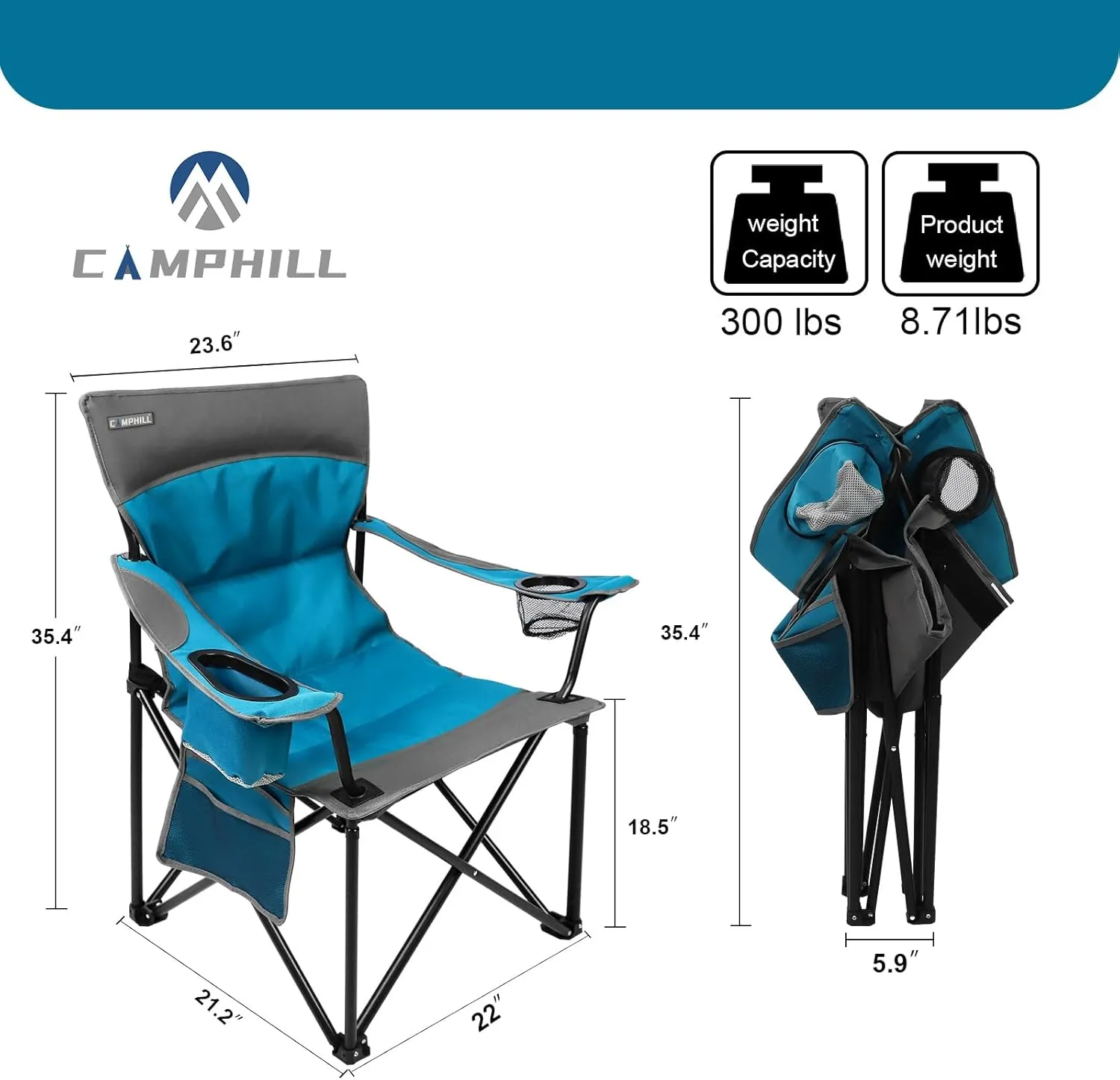 Oversized Portable Camping Chairs, Collapsible Outdoor Chairs with Pocket and Cup Holders, Carry Bag for Camping,Tailgates,Beach,and Sports