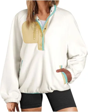 Oversized Sweatshirts For Women Trendy 2024 Fleece Lined Button Down Pullovers Casual Loose Warm Fall Winter Clothes