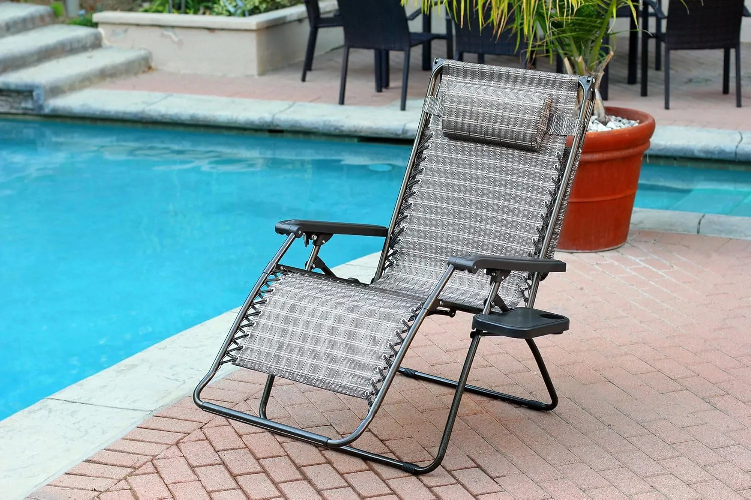 Oversized Zero Gravity Chair with Sunshade and Drink Tray - Black and Tan