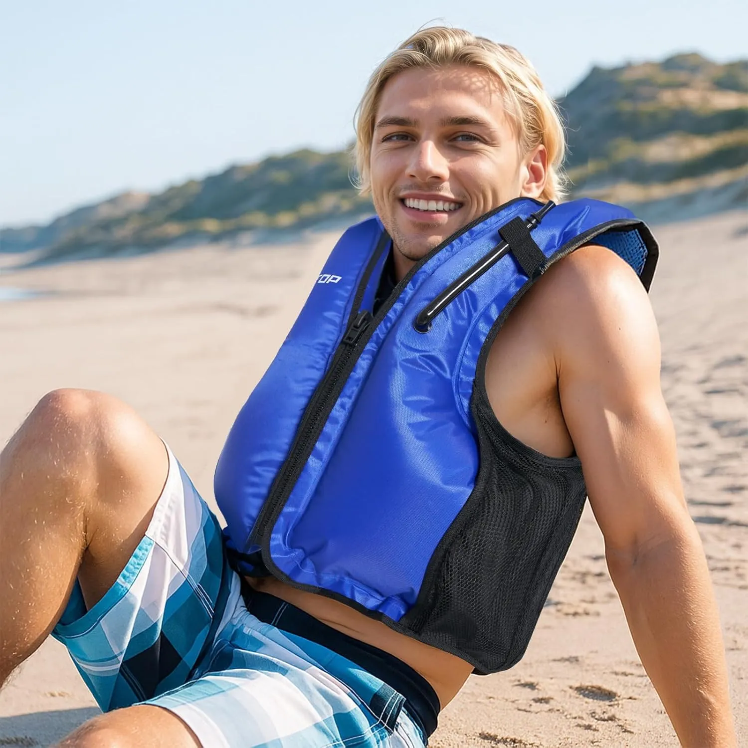 Owntop Inflatable Snorkel Vest for Adult Snorkeling Vests for Men Women Water Sport Swim Vest for Snorkeling, Kayaking, Swimming, Paddleboarding, Portable Swim Jacket with Pockets