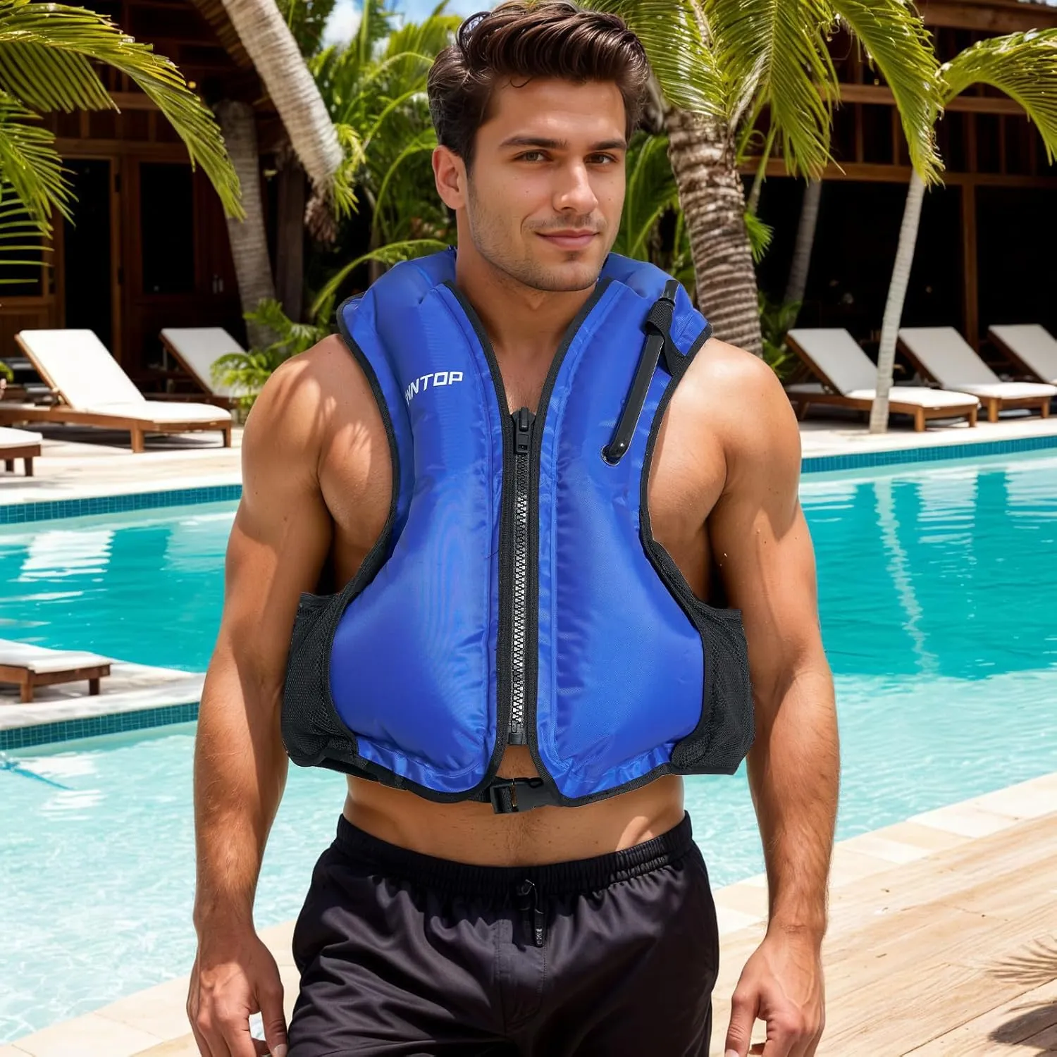 Owntop Inflatable Snorkel Vest for Adult Snorkeling Vests for Men Women Water Sport Swim Vest for Snorkeling, Kayaking, Swimming, Paddleboarding, Portable Swim Jacket with Pockets
