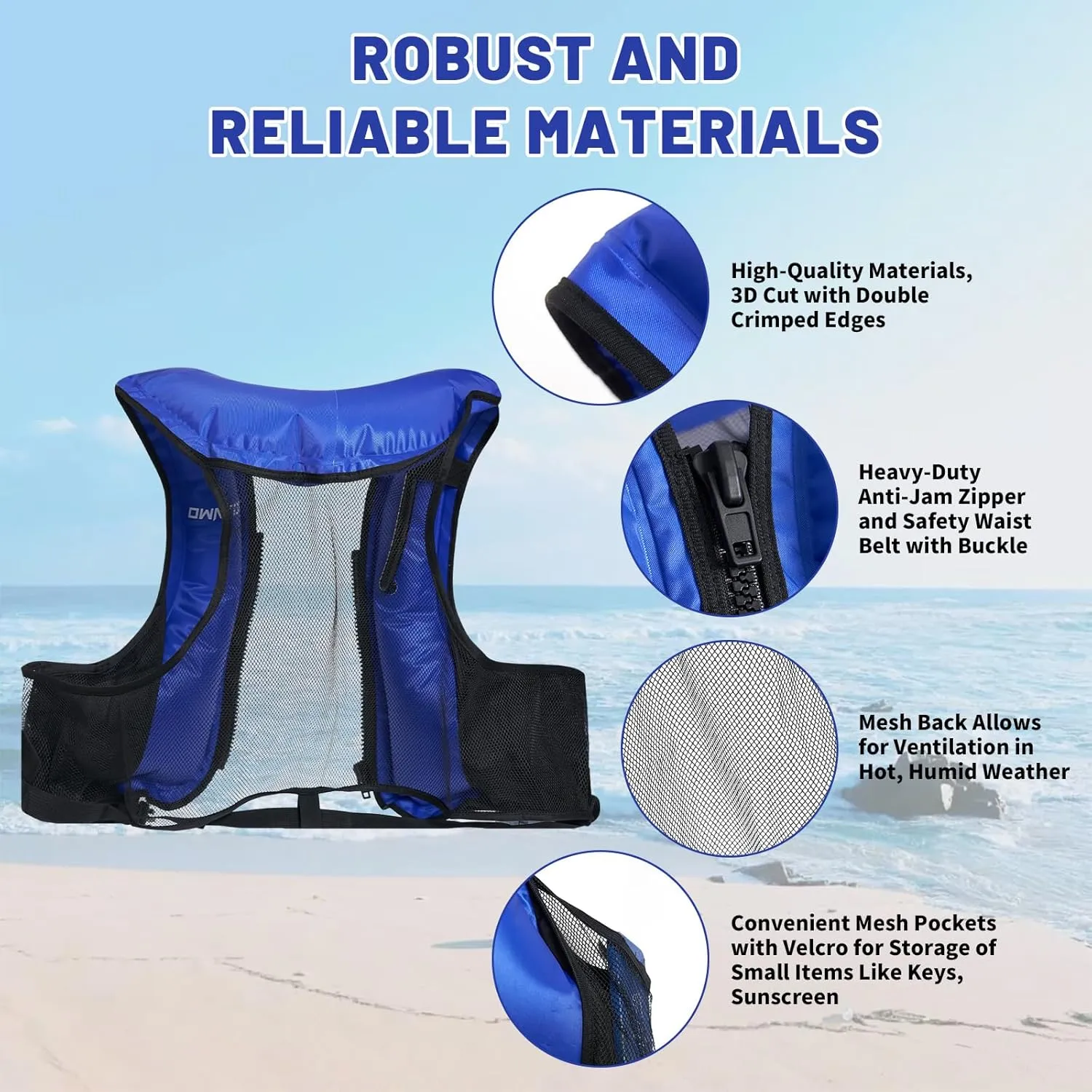 Owntop Inflatable Snorkel Vest for Adult Snorkeling Vests for Men Women Water Sport Swim Vest for Snorkeling, Kayaking, Swimming, Paddleboarding, Portable Swim Jacket with Pockets