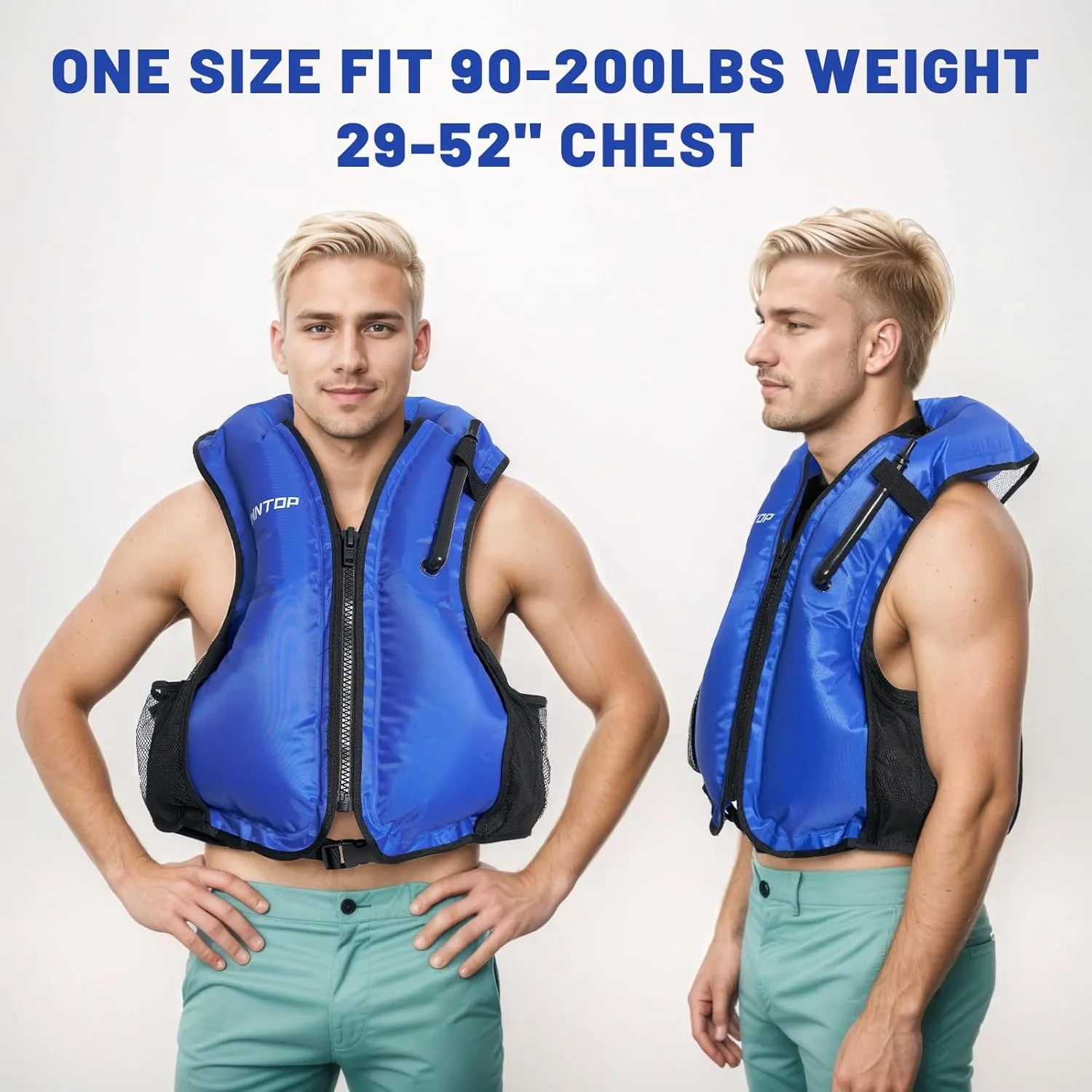 Owntop Inflatable Snorkel Vest for Adult Snorkeling Vests for Men Women Water Sport Swim Vest for Snorkeling, Kayaking, Swimming, Paddleboarding, Portable Swim Jacket with Pockets