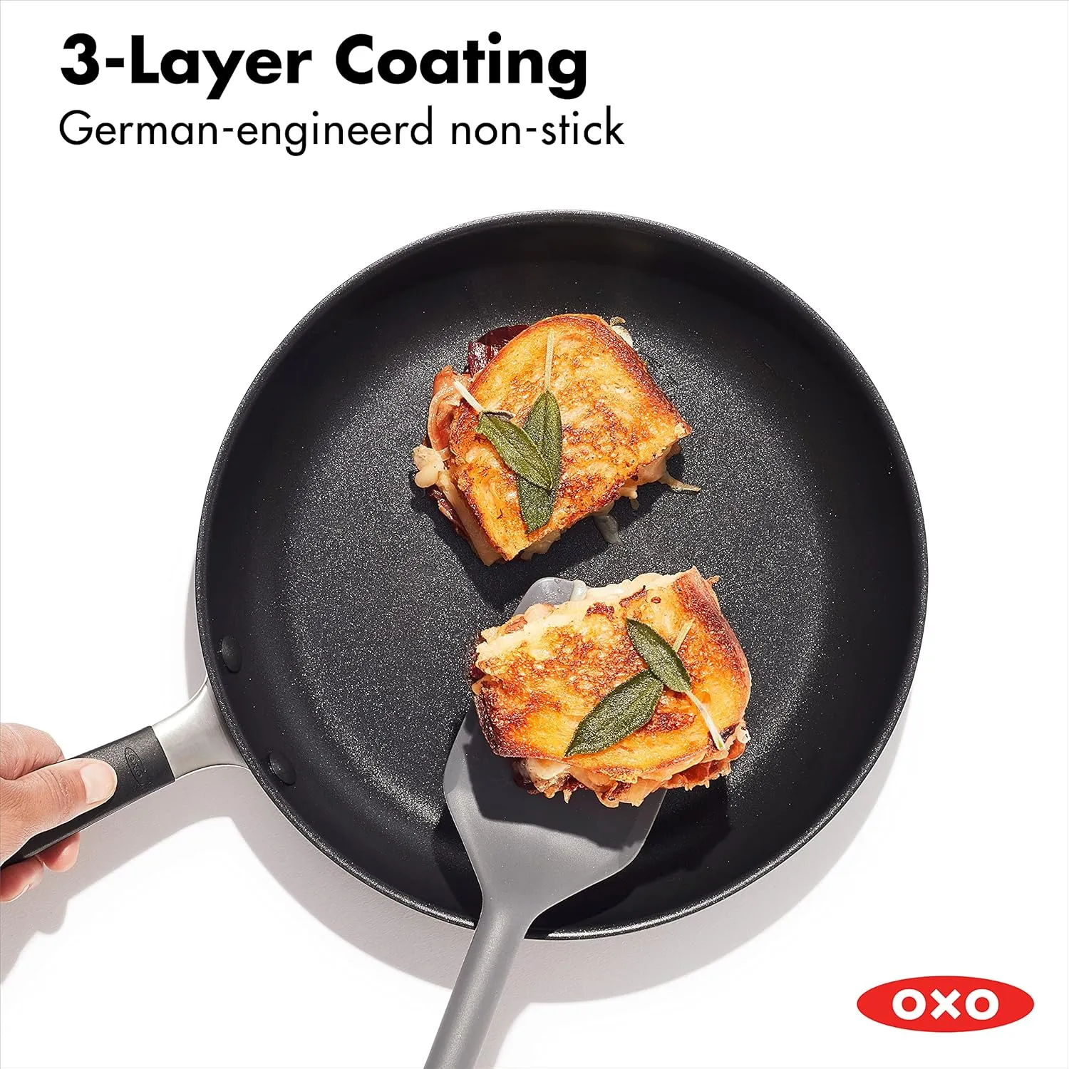OXO Good Grips 10" Frying Pan Skillet, 3-Layered German Engineered Nonstick Coating, Stainless Steel Handle with Nonslip Silicone, Black