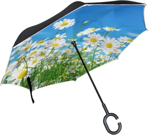 Oyihfvs Double Layer Inverted Umbrella, With C-Shaped Handle Windproof UV Proof Durable Parasol, For Men Women Outdoor Folding Rain Sun