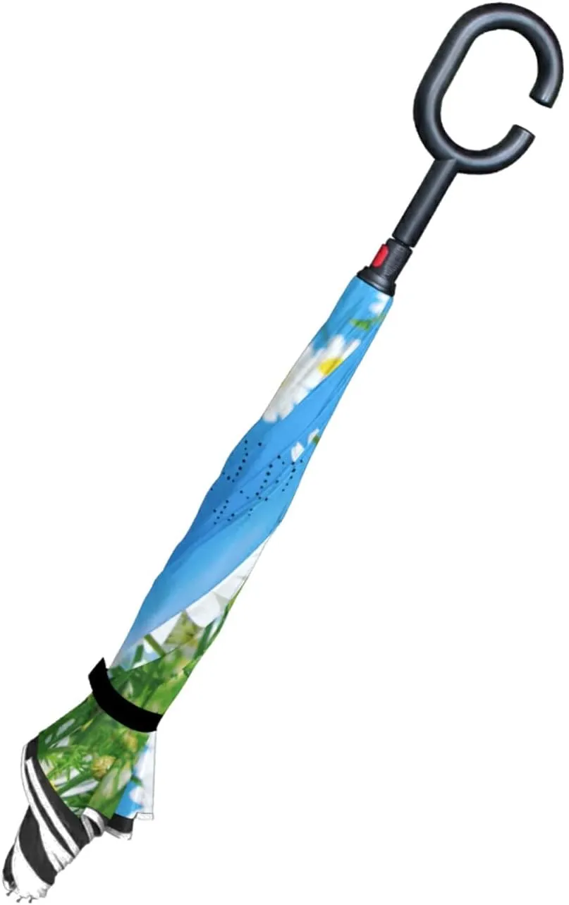 Oyihfvs Double Layer Inverted Umbrella, With C-Shaped Handle Windproof UV Proof Durable Parasol, For Men Women Outdoor Folding Rain Sun