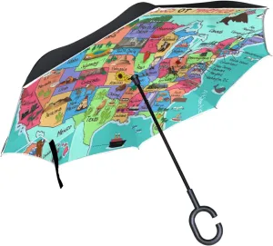 Oyihfvs Double Layer Inverted Umbrella, With C-Shaped Handle Windproof UV Proof Durable Parasol, For Men Women Outdoor Folding Rain Sun