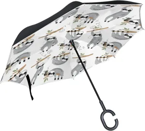 Oyihfvs Double Layer Inverted Umbrella, With C-Shaped Handle Windproof UV Proof Durable Parasol, For Men Women Outdoor Folding Rain Sun