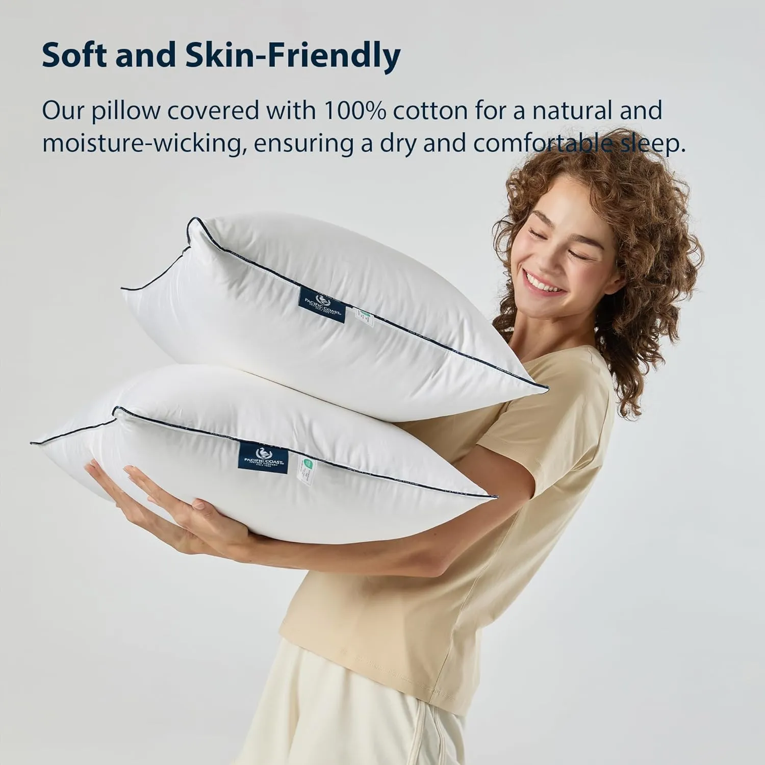 Pacific Coast Feather and Down Bed Pillows Standard Size Set of 2, Goose Feather and Down Hotel Pillow for Sleeping, Downproof, 3-Chamber, Medium Supportive, 100% Cotton Shell