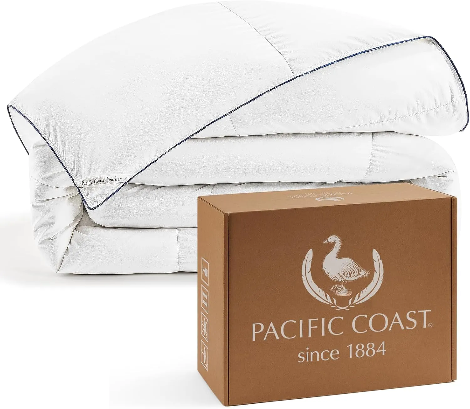 PACIFIC COAST Goose Feather Down Fiber Comforters Queen Size, Extra Fluffy White Duvet Insert, Ultra-Soft, Breathable, All Season Hotel Luxury Bedding Comforters, 8 Corner & Center Loops (90"x90")