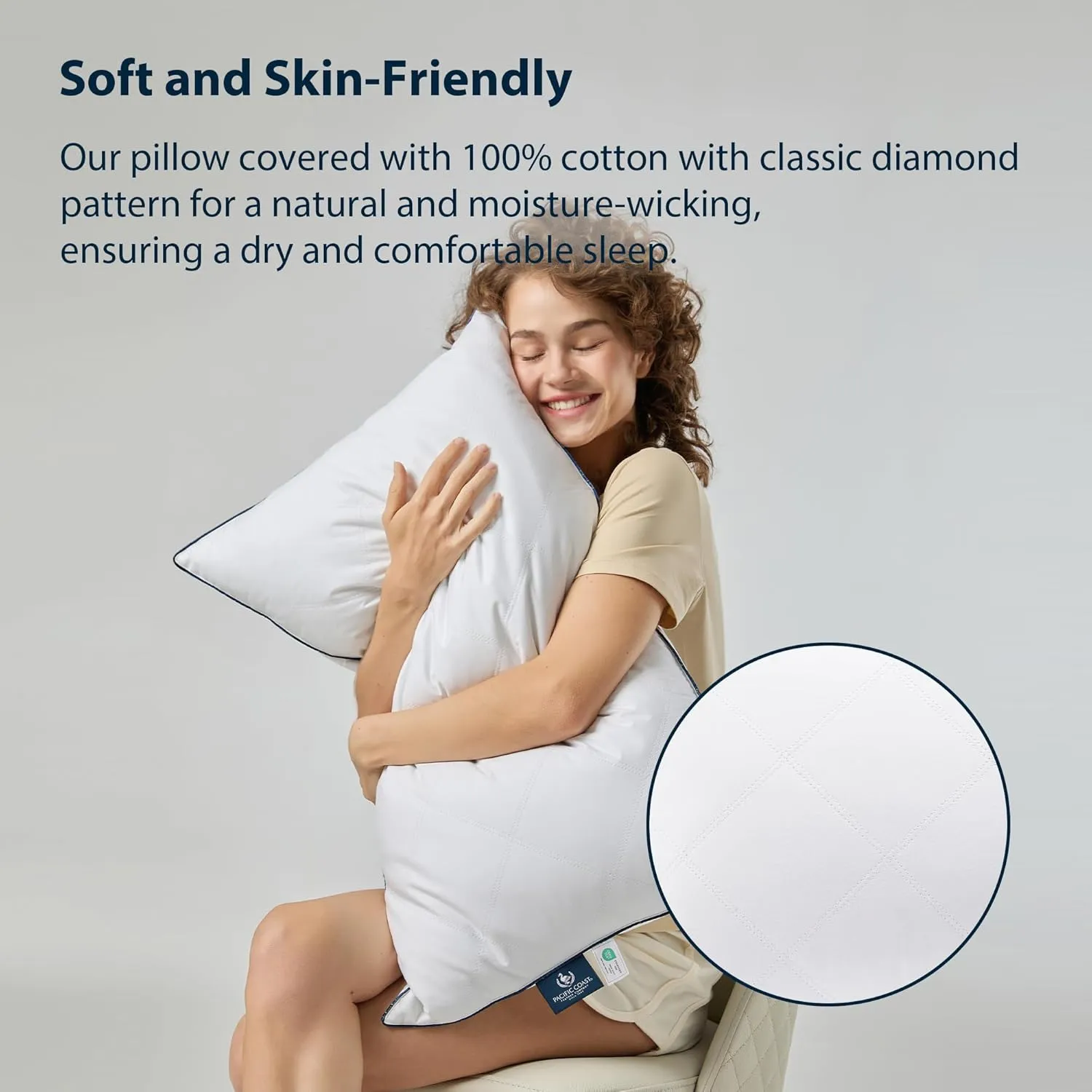 Pacific Coast Pillows Queen Size Set of 2, Goose Feather Down Pillow for Sleeping, Classic Diamond Pattern Hotel Pillow for Side Sleepers and Back Sleepers