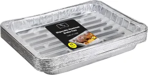 Pack of 25 Disposable Aluminum Broiler Pans – Good for BBQ, Grill Trays – Multi-Pack of Durable Aluminum Sheet Pans – Ribbed Bottom Surface - 13.40" x 9" x 0.85"