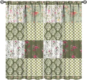 Patchwork Floral Blackout Curtains Vintage Colorful Rustic Farmhouse Spring Flower Art Print for Girls Women Bedroom Living Room Kitchen Rod Pocket Decoration Window Drapes 2 Panels W21xL45in