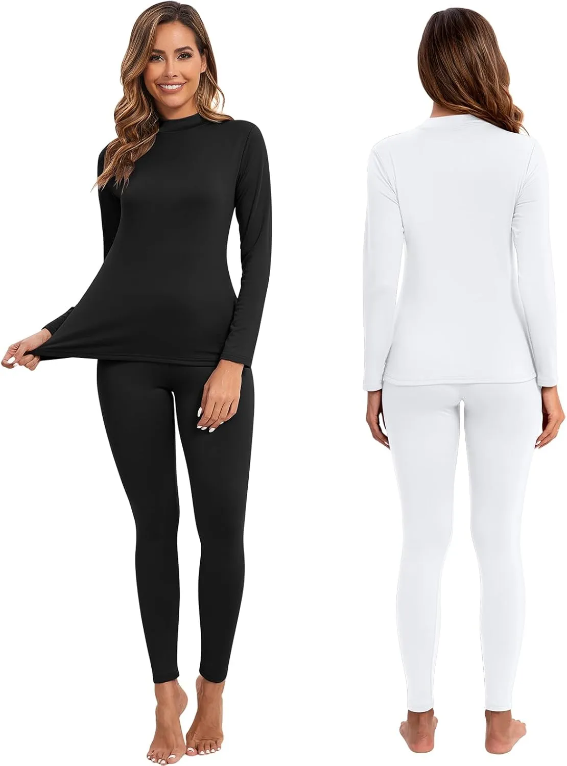 Patelai 2 Sets Thermal Underwear for Women Lightweight Compression Base Layer Set Ultra fit Pajama Set