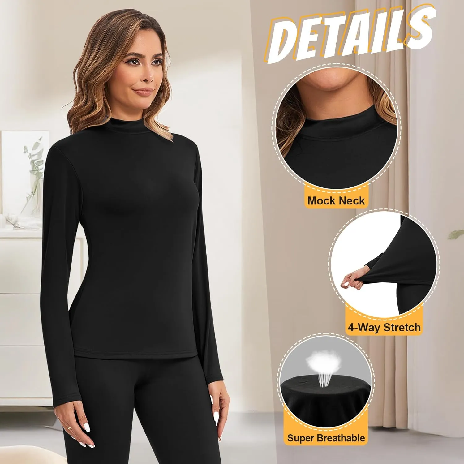 Patelai 2 Sets Thermal Underwear for Women Lightweight Compression Base Layer Set Ultra fit Pajama Set
