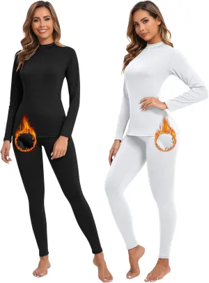 Patelai 2 Sets Thermal Underwear for Women Lightweight Compression Base Layer Set Ultra fit Pajama Set