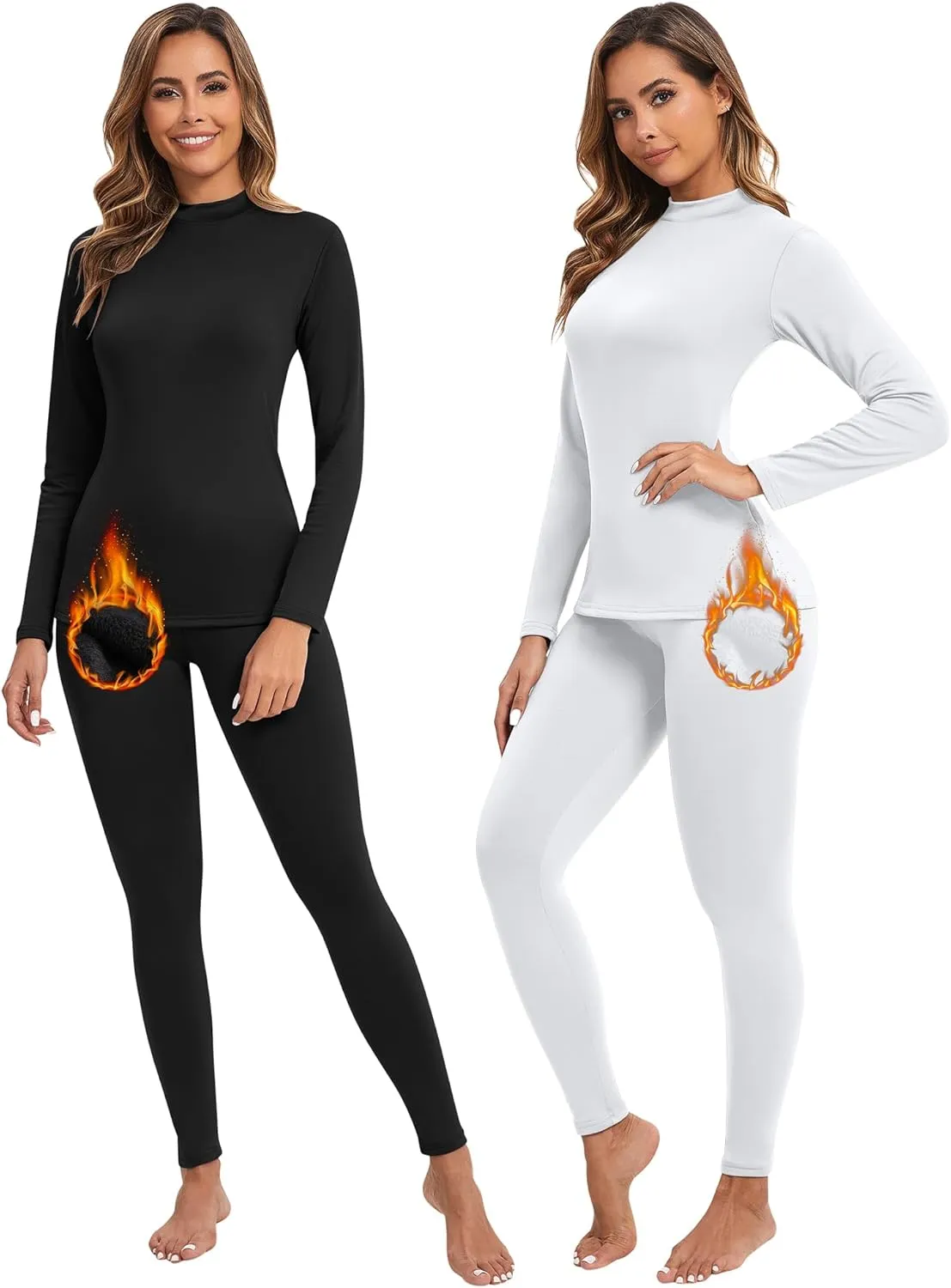 Patelai 2 Sets Thermal Underwear for Women Lightweight Compression Base Layer Set Ultra fit Pajama Set