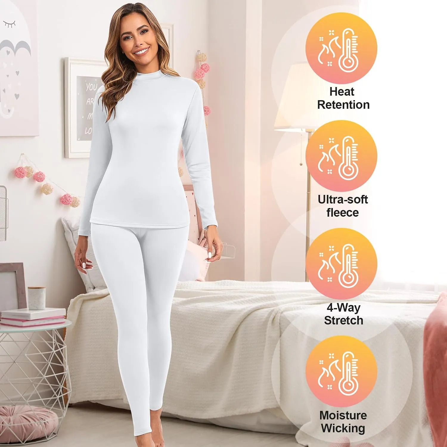 Patelai 2 Sets Thermal Underwear for Women Lightweight Compression Base Layer Set Ultra fit Pajama Set