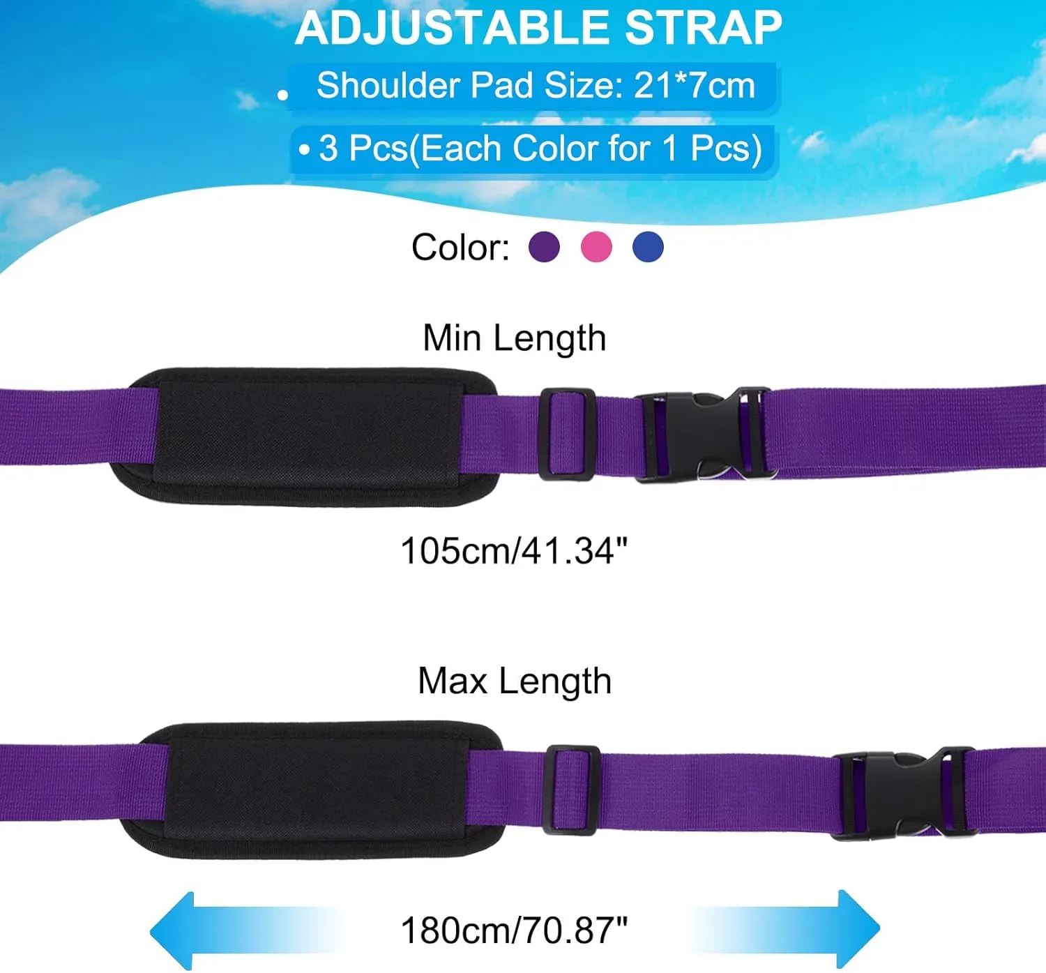 PATIKIL Carrying Beach Chair Straps, 3 Pack Adjustable Beach Chair Straps Shoulder Carrying Straps for Folding Chair Backpack, Blue, Purple, Rose Red