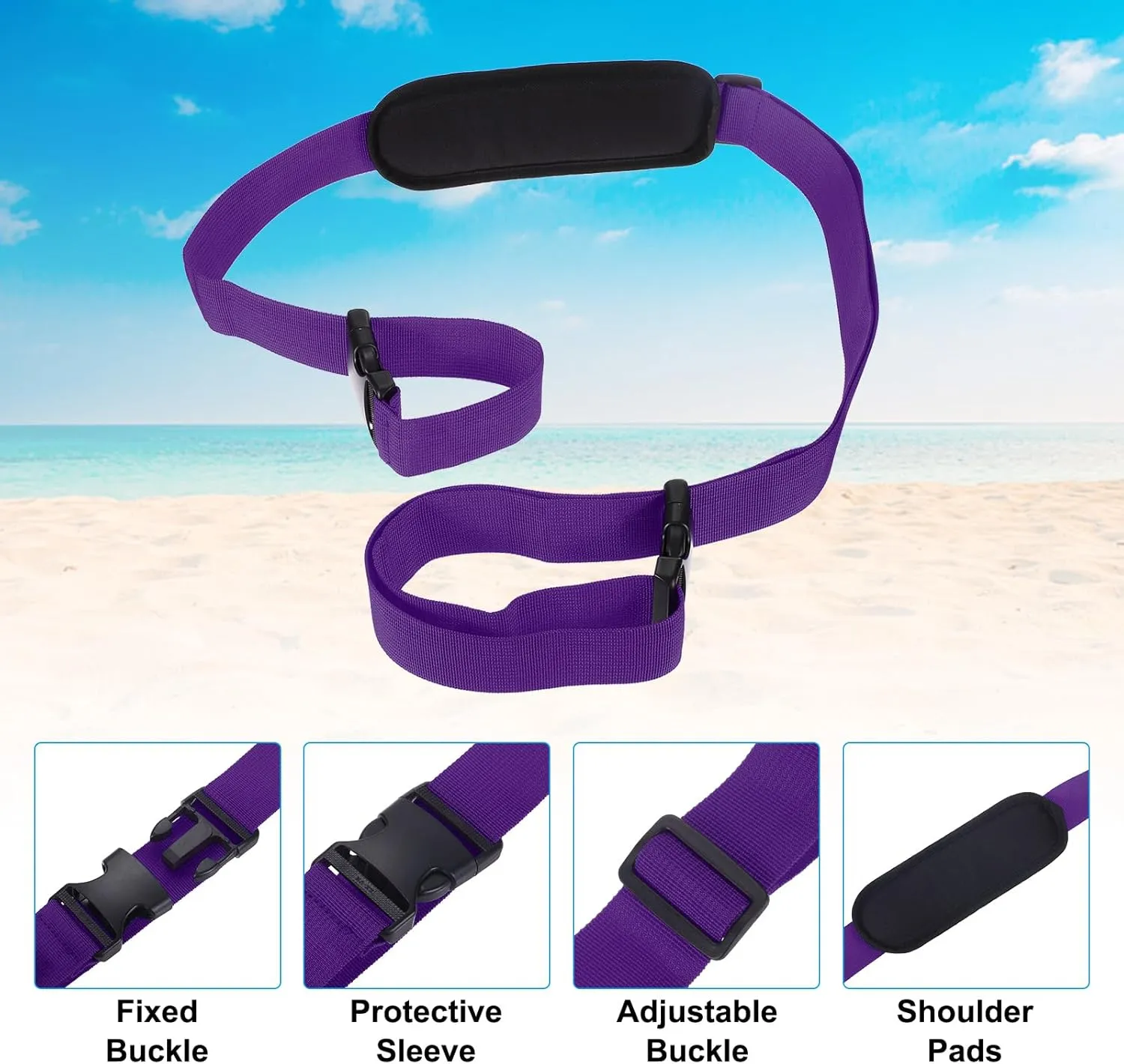 PATIKIL Carrying Beach Chair Straps, 3 Pack Adjustable Beach Chair Straps Shoulder Carrying Straps for Folding Chair Backpack, Blue, Purple, Rose Red