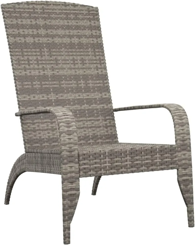 Patio Adirondack Chair Gray Poly Rattan Outdoor Lounge Furniture with Steel Frame for Poolside Beach Porch - Durable Weather-Resistant Deep Seat Design