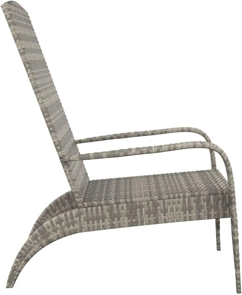 Patio Adirondack Chair Gray Poly Rattan Outdoor Lounge Furniture with Steel Frame for Poolside Beach Porch - Durable Weather-Resistant Deep Seat Design