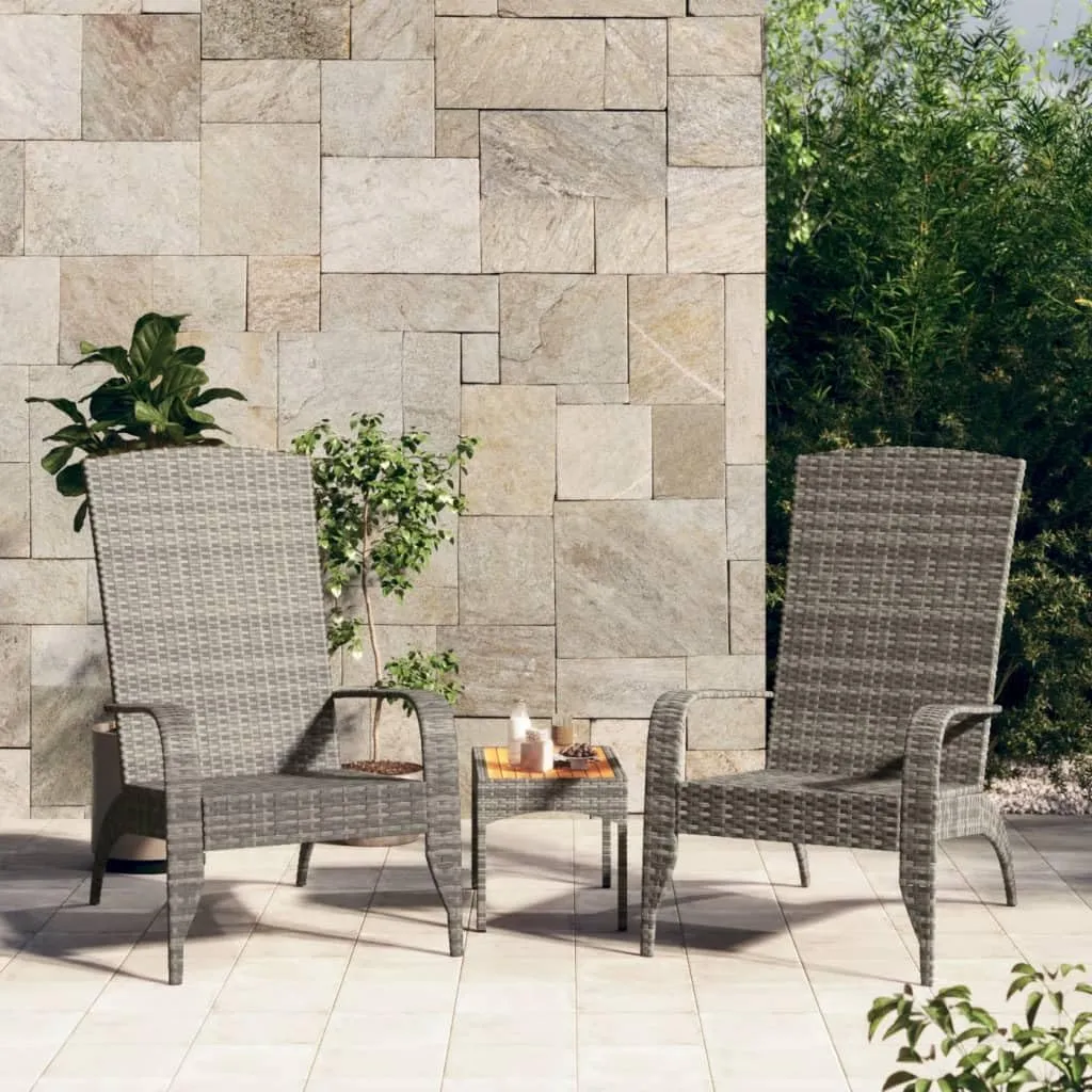 Patio Adirondack Chair Gray Poly Rattan Outdoor Lounge Furniture with Steel Frame for Poolside Beach Porch - Durable Weather-Resistant Deep Seat Design