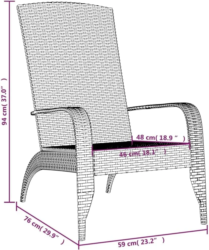 Patio Adirondack Chair Gray Poly Rattan Outdoor Lounge Furniture with Steel Frame for Poolside Beach Porch - Durable Weather-Resistant Deep Seat Design