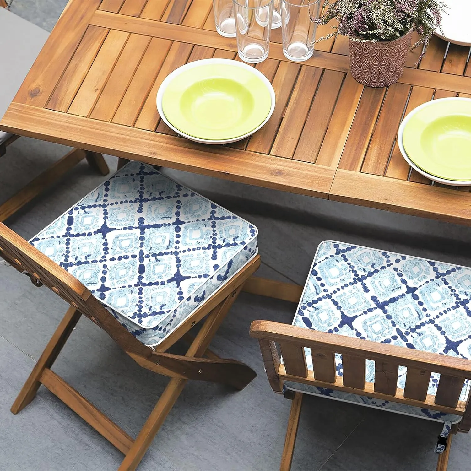 Patio Chair Cushions 19 x 19 x 3 Inch, Outdoor Cushions for Patio Furniture, Water Repellent Outdoor Seat Cushions with Straps Garden Sofa Couch Pads, Set of 2, Boho Geometry Blue