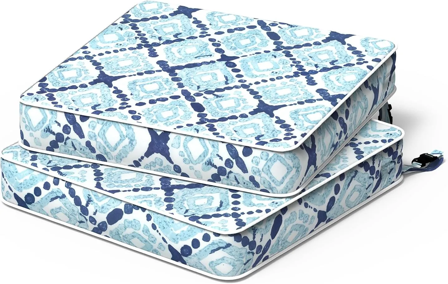 Patio Chair Cushions 19 x 19 x 3 Inch, Outdoor Cushions for Patio Furniture, Water Repellent Outdoor Seat Cushions with Straps Garden Sofa Couch Pads, Set of 2, Boho Geometry Blue