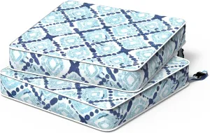 Patio Chair Cushions 19 x 19 x 3 Inch, Outdoor Cushions for Patio Furniture, Water Repellent Outdoor Seat Cushions with Straps Garden Sofa Couch Pads, Set of 2, Boho Geometry Blue