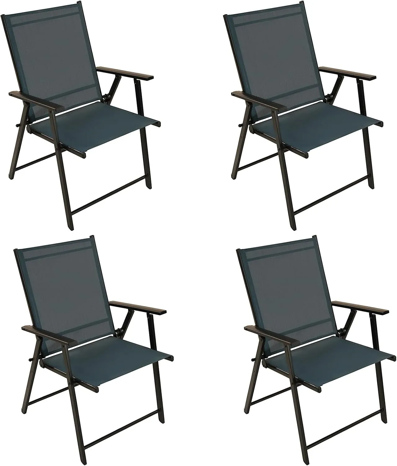 Patio Folding Chairs Set of 4, Outdoor Lawn Chairs with Rustproof Metal Frame, Portable Dining Chairs for Porch, Deck, Garden, Backyard, Camping（Dark Blue）