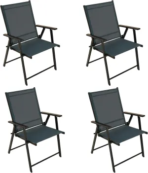 Patio Folding Chairs Set of 4, Outdoor Lawn Chairs with Rustproof Metal Frame, Portable Dining Chairs for Porch, Deck, Garden, Backyard, Camping（Dark Blue）