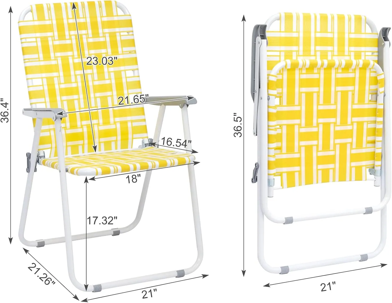 Patio Lawn Chairs Folding Set of 2, Webbed Folding Camping Chair Outdoor Beach Chair Portable Camping Chair Patio Pool Beach Lawn Chair for Yard, Garden,Indoor/Outdoor (Yellow)