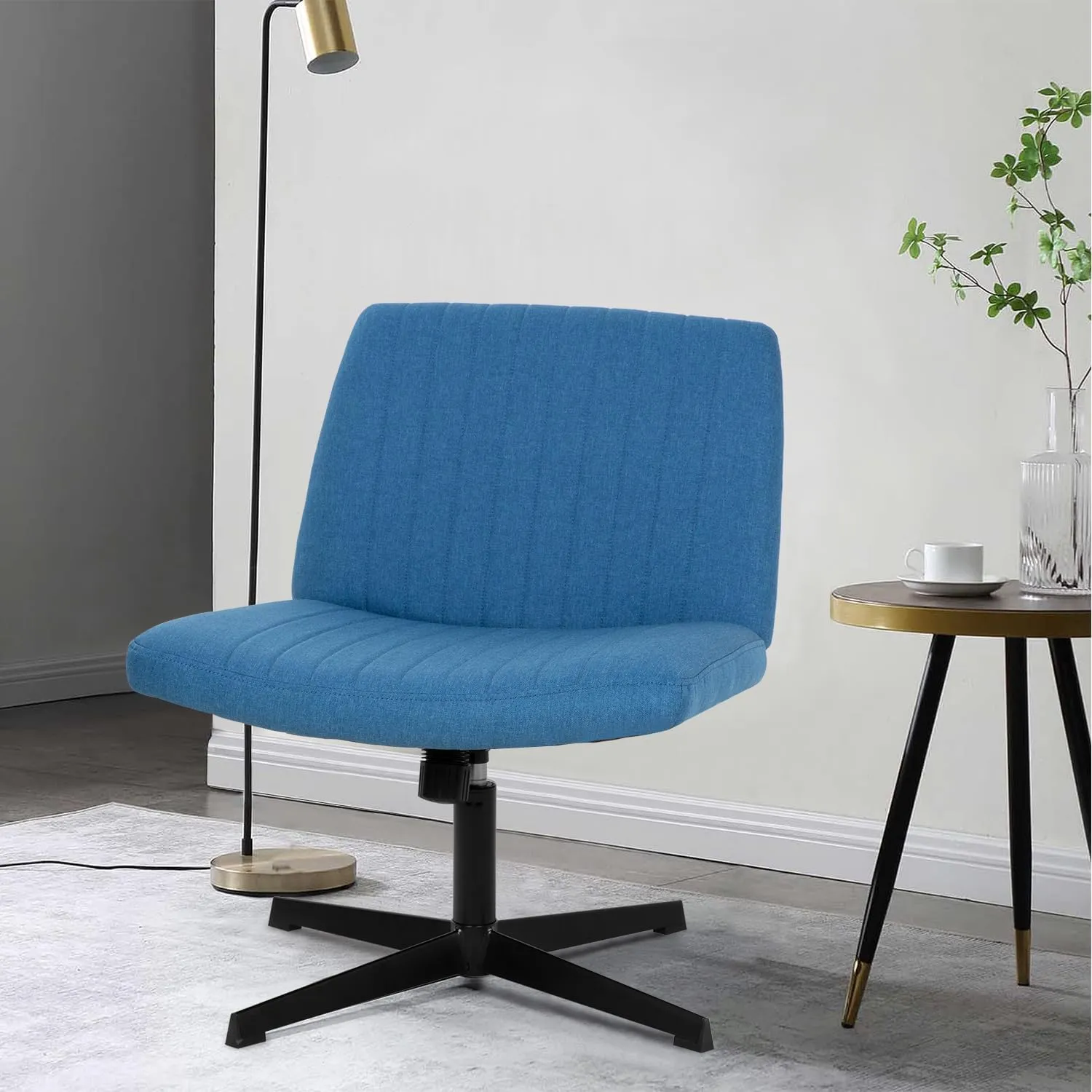 PayLessHere Criss Cross Chair Armless Office Chair No Wheels Modern Swivel Height Adjustable Ergonomic Desk Chair with Wide Seat Computer Task Vanity Chair for Home Office,Blue