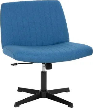 PayLessHere Criss Cross Chair Armless Office Chair No Wheels Modern Swivel Height Adjustable Ergonomic Desk Chair with Wide Seat Computer Task Vanity Chair for Home Office,Blue
