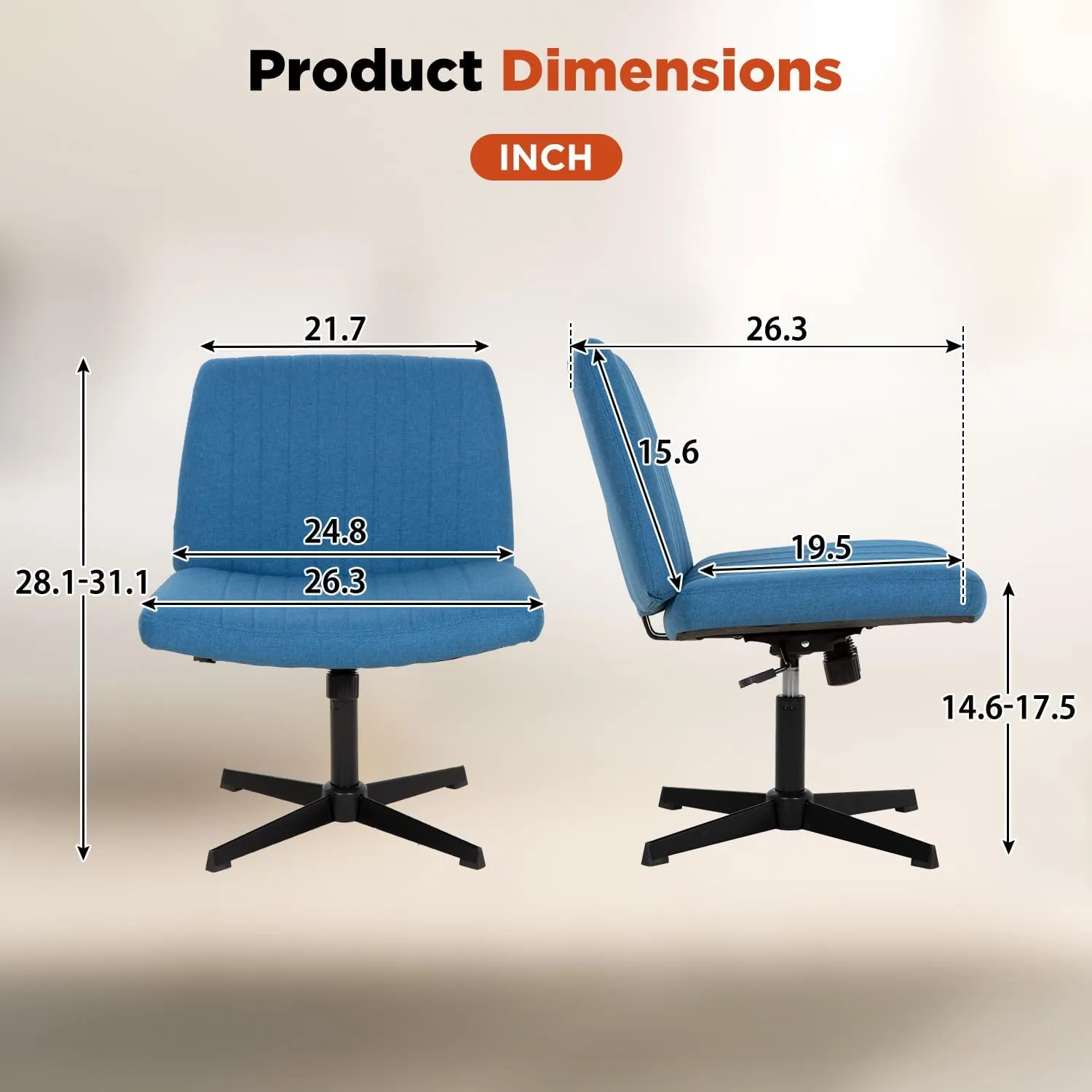 PayLessHere Criss Cross Chair Armless Office Chair No Wheels Modern Swivel Height Adjustable Ergonomic Desk Chair with Wide Seat Computer Task Vanity Chair for Home Office,Blue