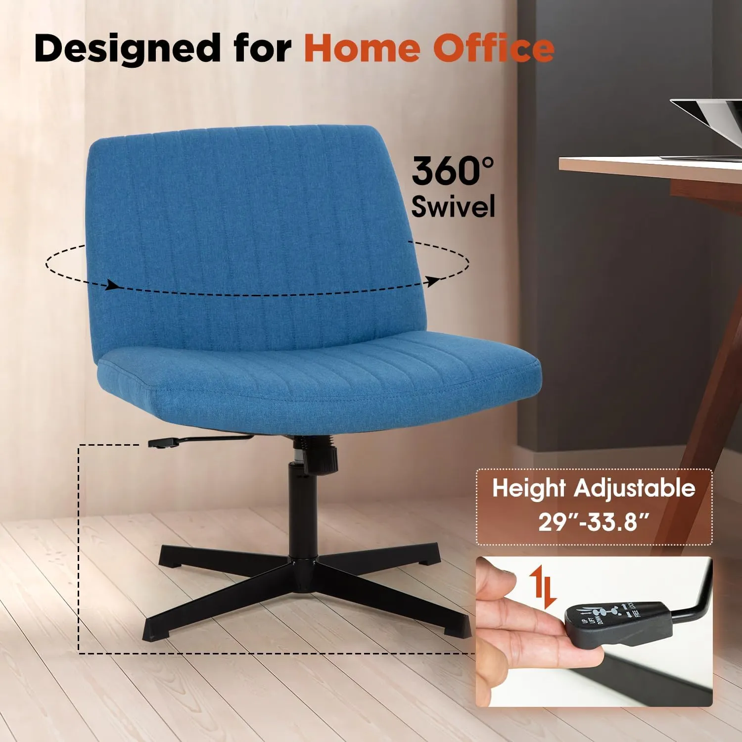 PayLessHere Criss Cross Chair Armless Office Chair No Wheels Modern Swivel Height Adjustable Ergonomic Desk Chair with Wide Seat Computer Task Vanity Chair for Home Office,Blue