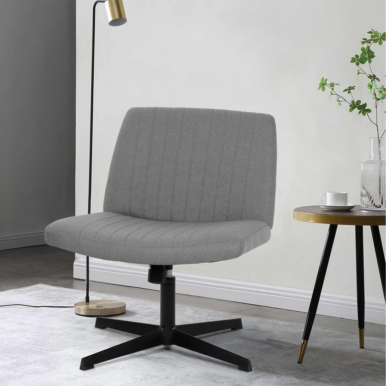 PayLessHere Criss Cross Chair Armless Office Chair No Wheels Modern Swivel Height Adjustable Ergonomic Desk Chair with Wide Seat Computer Task Vanity Chair for Home Office,Grey