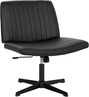 PayLessHere Criss Cross Chair,Armless Cross Legged Office Chair,Wide Comfty Desk Chair with No Wheels Modern Height Adjustable,Swivel Fabric Vanity Chair Computer Task Chair (Pack of 1, Black)