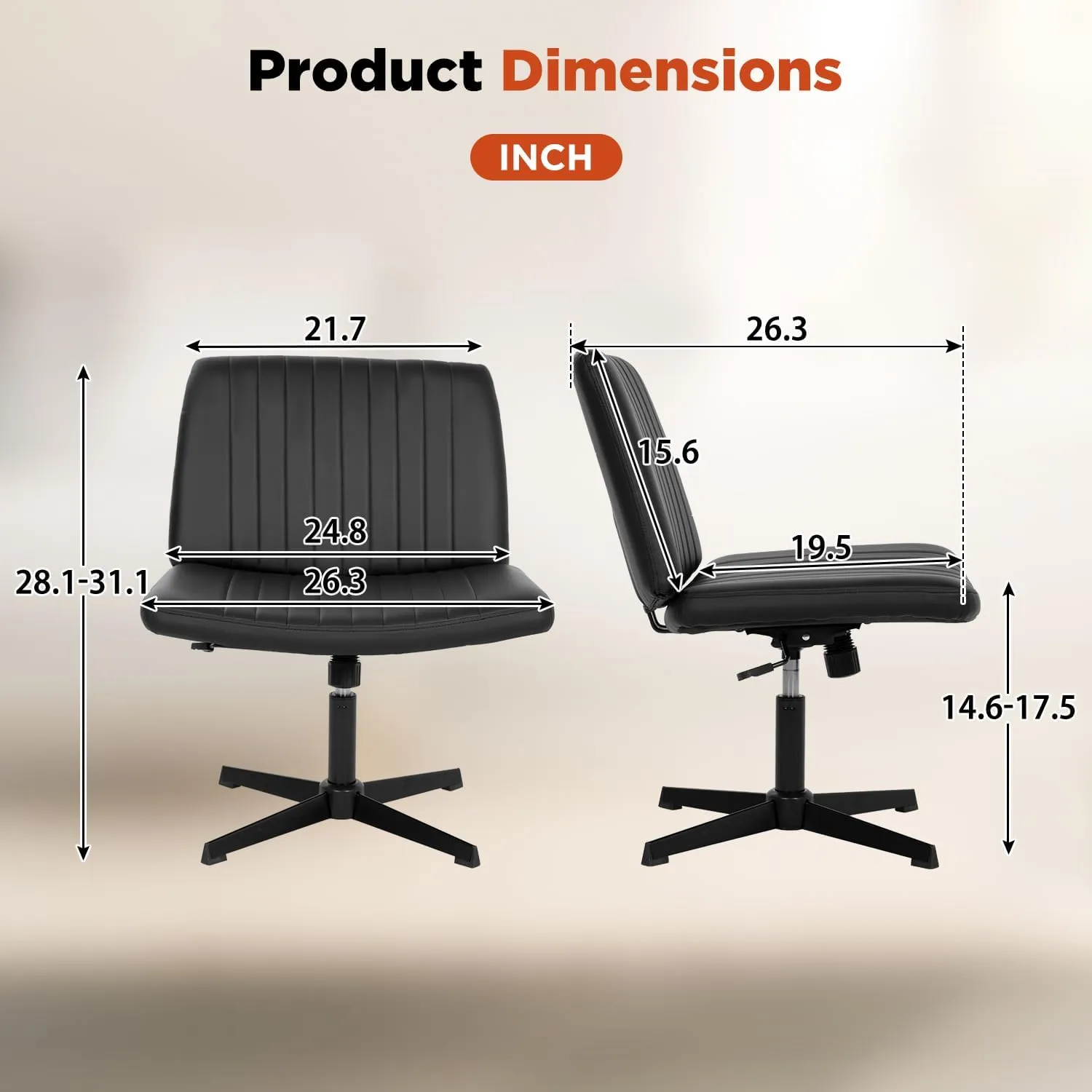 PayLessHere Criss Cross Chair,Armless Cross Legged Office Chair,Wide Comfty Desk Chair with No Wheels Modern Height Adjustable,Swivel Fabric Vanity Chair Computer Task Chair (Pack of 1, Black)