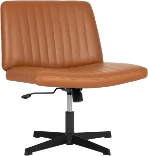 PayLessHere Criss Cross Chair,Armless Cross Legged Office Chair,Wide Comfty Desk Chair with No Wheels Modern Height Adjustable,Swivel Fabric Vanity Chair Computer Task Chair (Pack of 1, Brown)