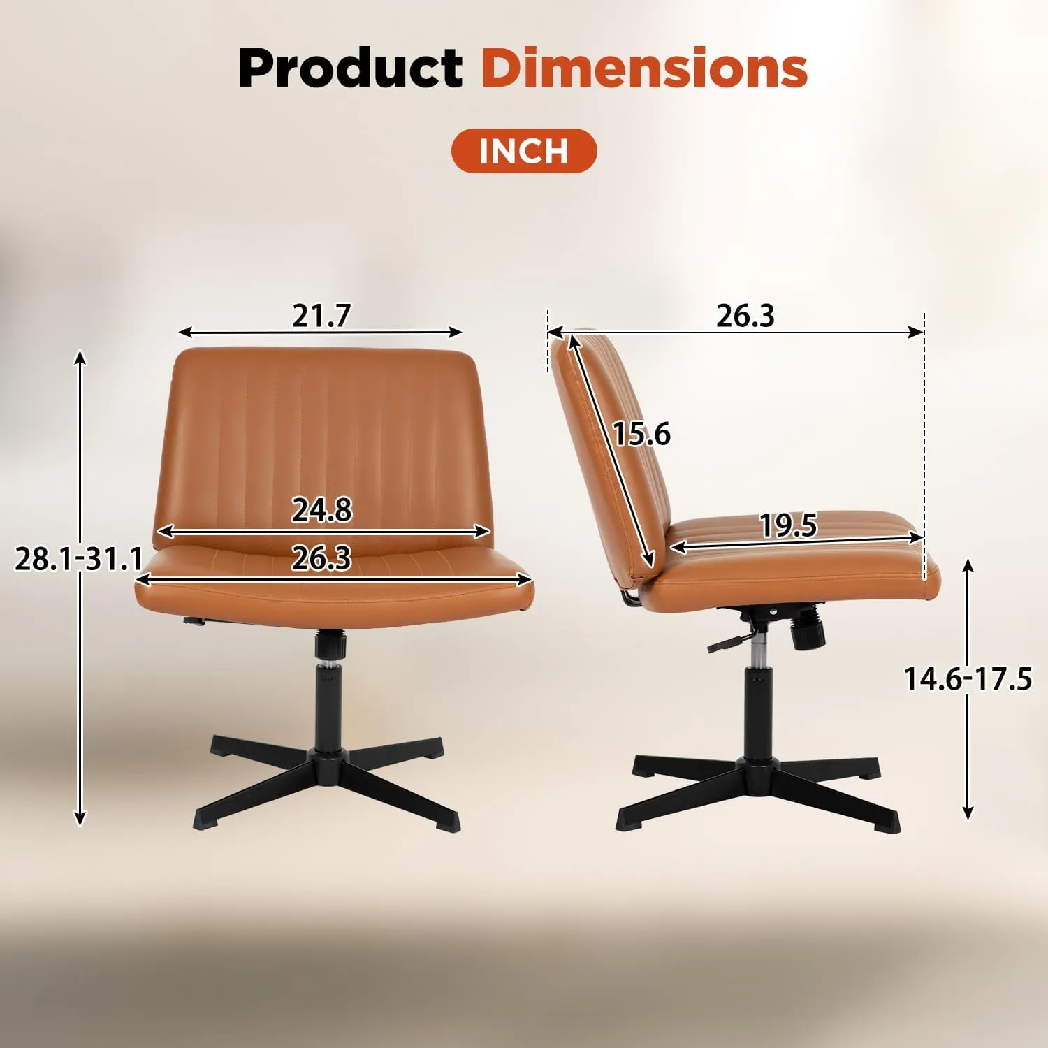PayLessHere Criss Cross Chair,Armless Cross Legged Office Chair,Wide Comfty Desk Chair with No Wheels Modern Height Adjustable,Swivel Fabric Vanity Chair Computer Task Chair (Pack of 1, Brown)