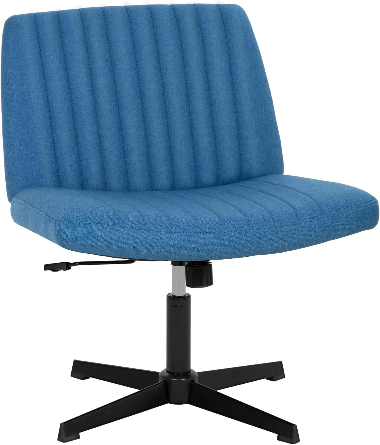 PayLessHere Criss Cross Chair,Armless Cross Legged Office Chair,Wide Comfty Desk Chair with No Wheels Modern Height Adjustable,Swivel Fabric Vanity Chair Computer Task Chair (Pack of 1, Dark Blue)