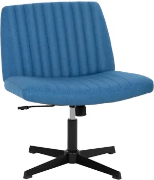PayLessHere Criss Cross Chair,Armless Cross Legged Office Chair,Wide Comfty Desk Chair with No Wheels Modern Height Adjustable,Swivel Fabric Vanity Chair Computer Task Chair (Pack of 1, Dark Blue)