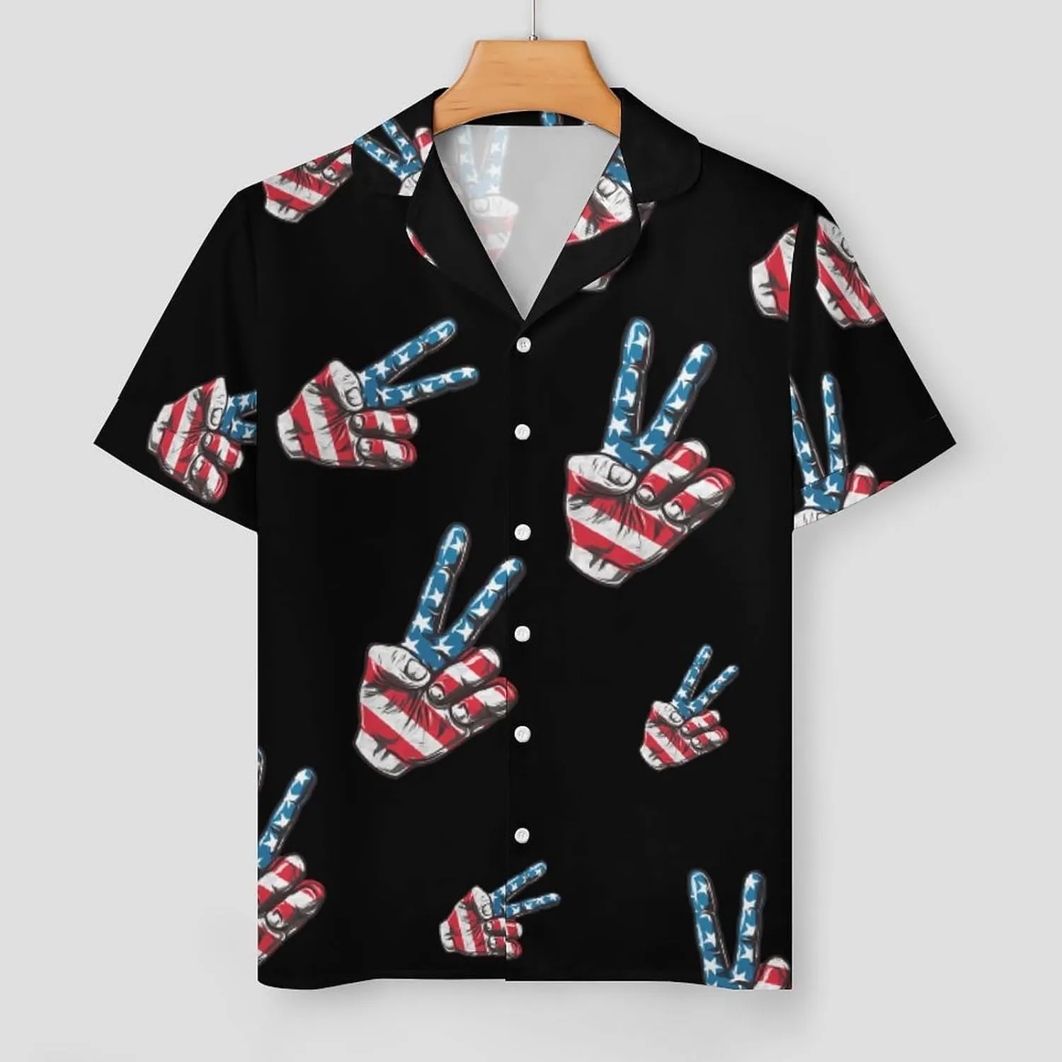 Peace Sign American Flag Women's Satin Pajama Set Short Sleeve Button Down Sleepwear Loungewear Pj Set
