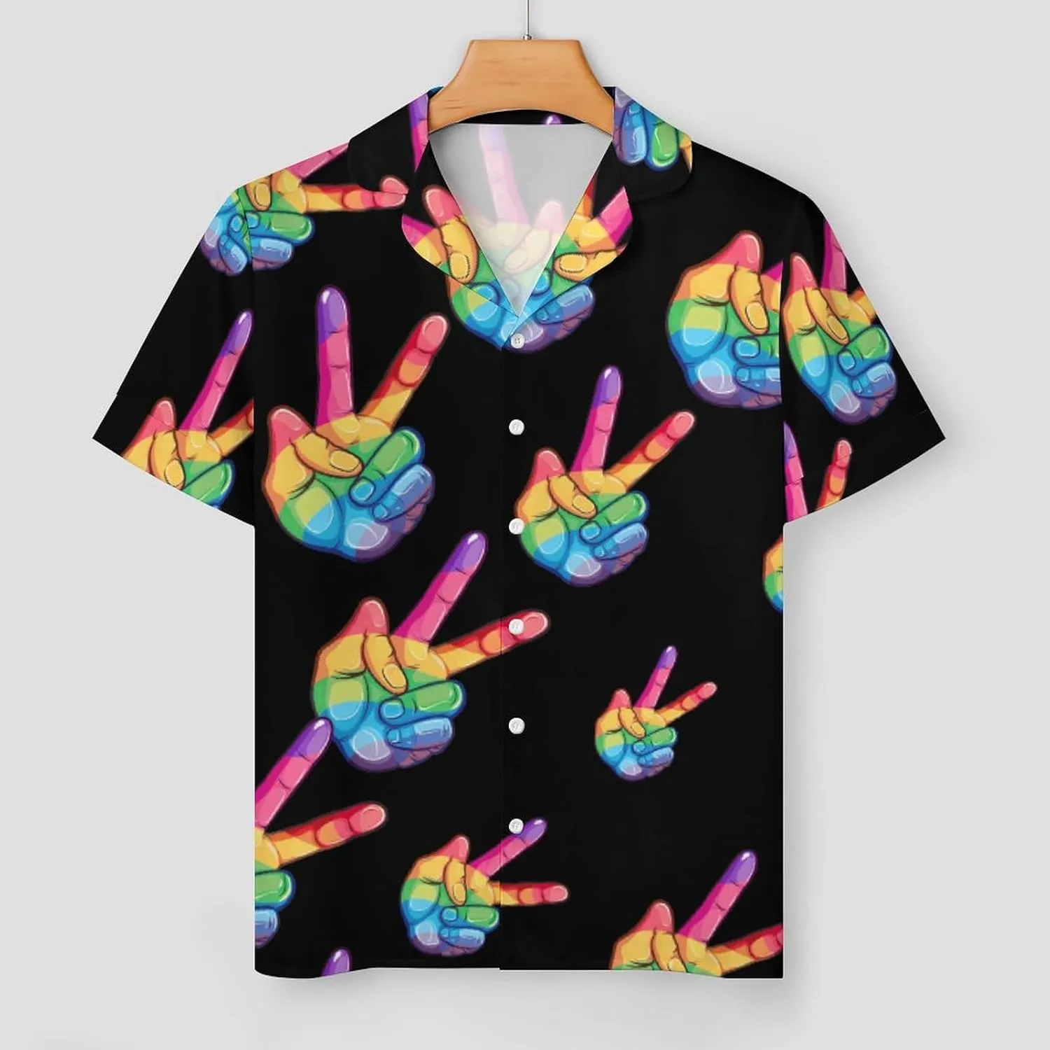 Peace Sign Hand Gay LGBT Prideful Women's Satin Pajama Set Short Sleeve Button Down Sleepwear Loungewear Pj Set